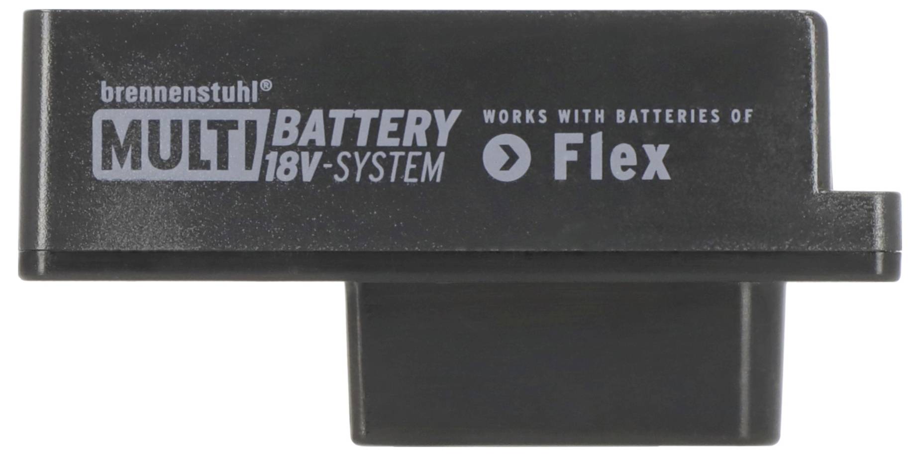 Adaptateur de batterie système multi-batteries Brennenstuhl 18V noir étiqueté « compatible avec les batteries Flex ».