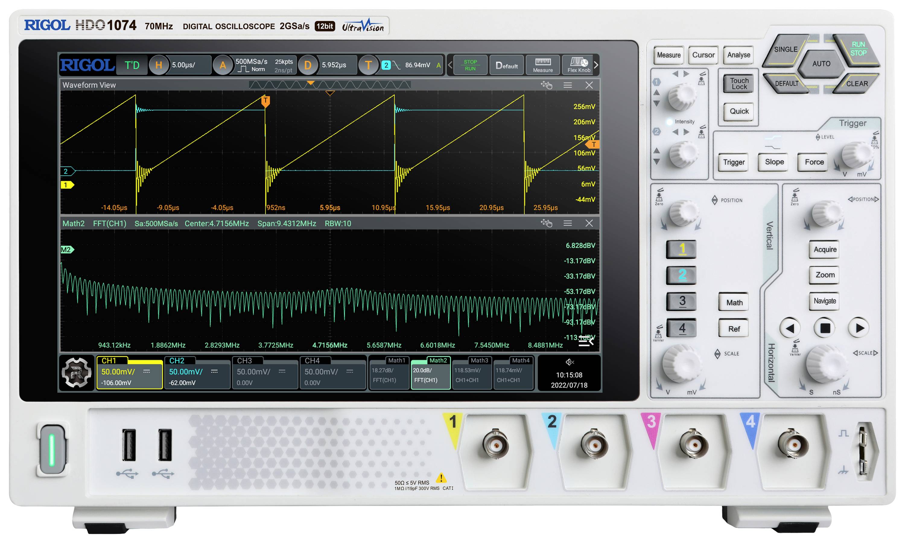 Oscilloscope numérique Rigol HDO1074 70 MHz 2 Géch/s 50 Mpts 12 bits