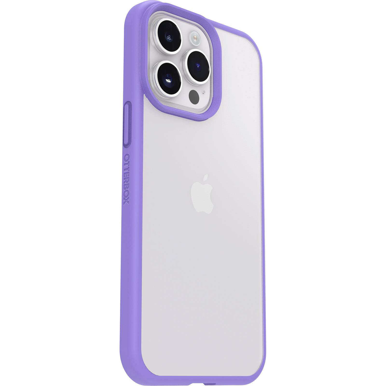 L'image montre un smartphone avec une coque violette, visible en perspective arrière. Les objectifs de l'appareil photo dépassent nettement.