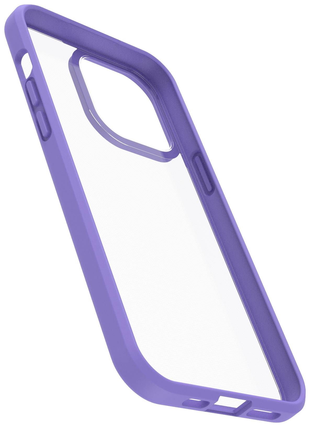 Une coque de téléphone violet avec un dos transparent, conçue pour un smartphone.