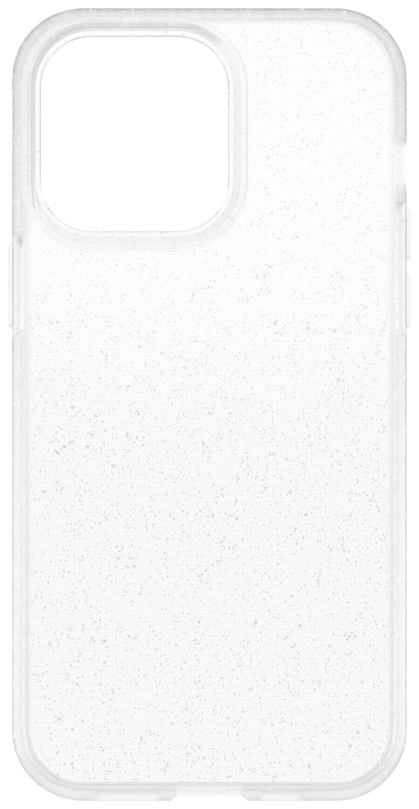 Coque de téléphone transparente avec un design légèrement moucheté, adaptée à un smartphone.
