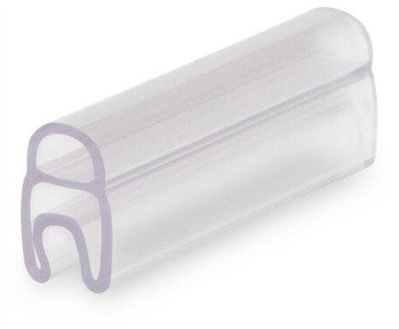 Un canal en plastique transparent en forme de profilé creux en U, utilisé pour le recouvrement des câbles ou la protection des fils.