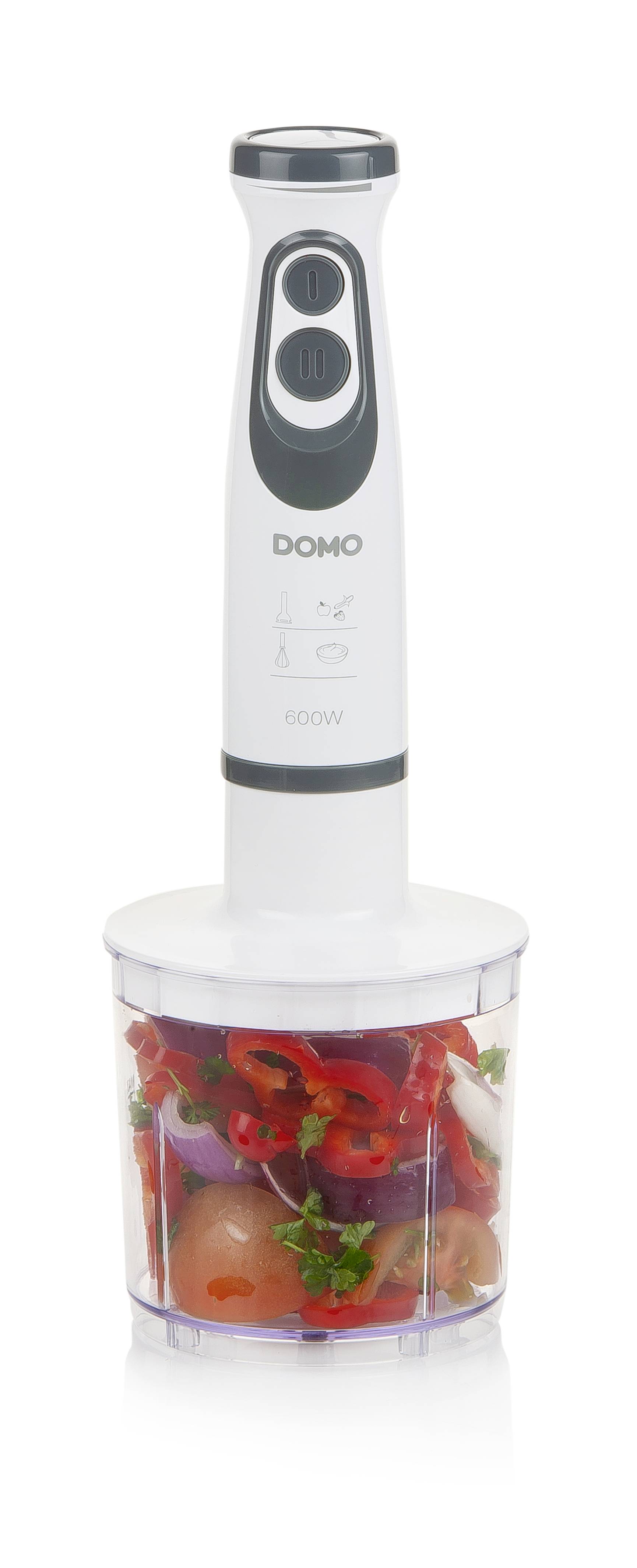 DOMO DO1089M Mixeur plongeant 600 W avec verre doseur, mixeur plongeant pour soupes, fouet , avec embout hâchoir blanc