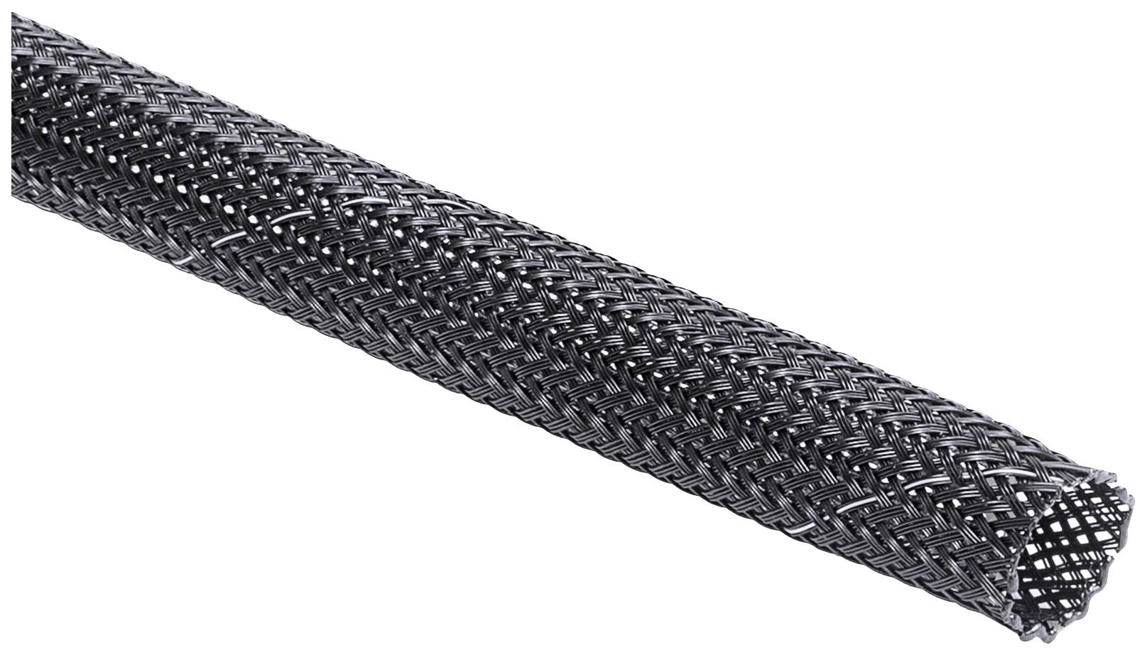 Gaine tressée noire pour le regroupement et la protection des câbles. Matériau flexible et résistant.