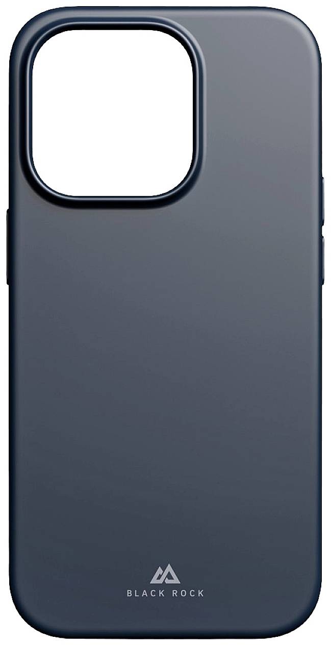 Étui de smartphone bleu foncé avec une grande découpe pour l'appareil photo en haut. Le logo 'BLACK ROCK' est inscrit en bas. Design épuré et minimaliste.