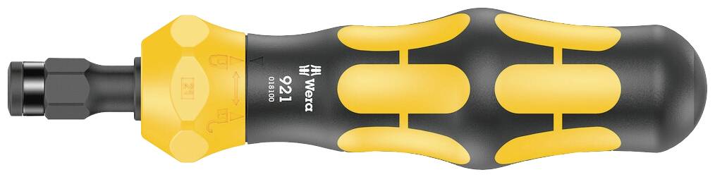 L'image montre une poignée de tournevis noir et jaune au design ergonomique.
