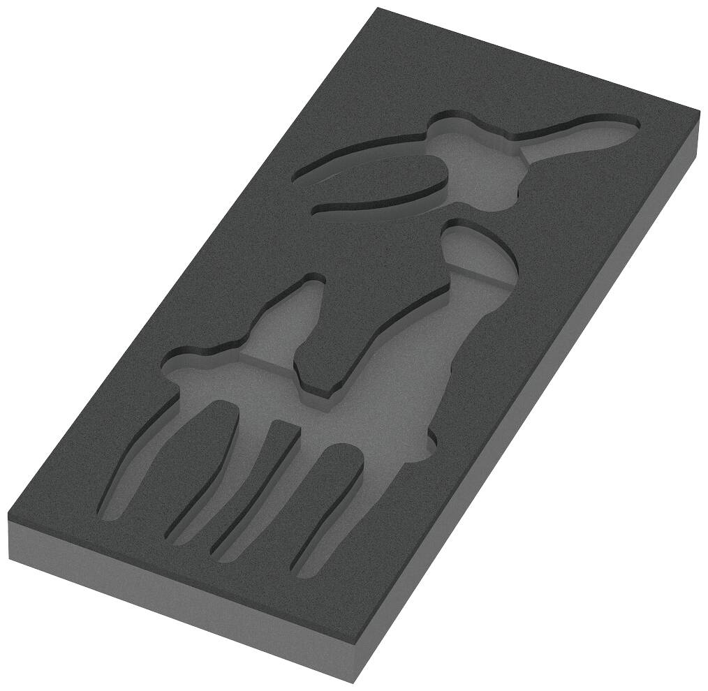 Pièce en mousse noire rectangulaire avec découpe en forme de cerf.