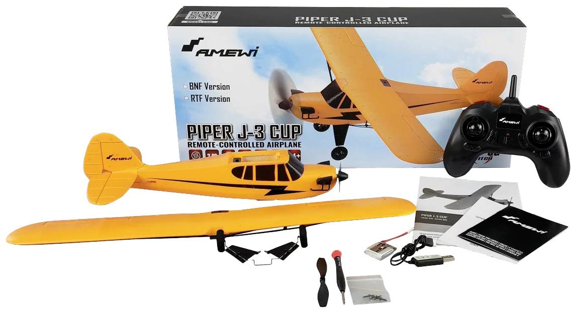 Amewi Piper J-3 CUP jaune, noir Avion RC prêt à voler (RtF) 505 mm