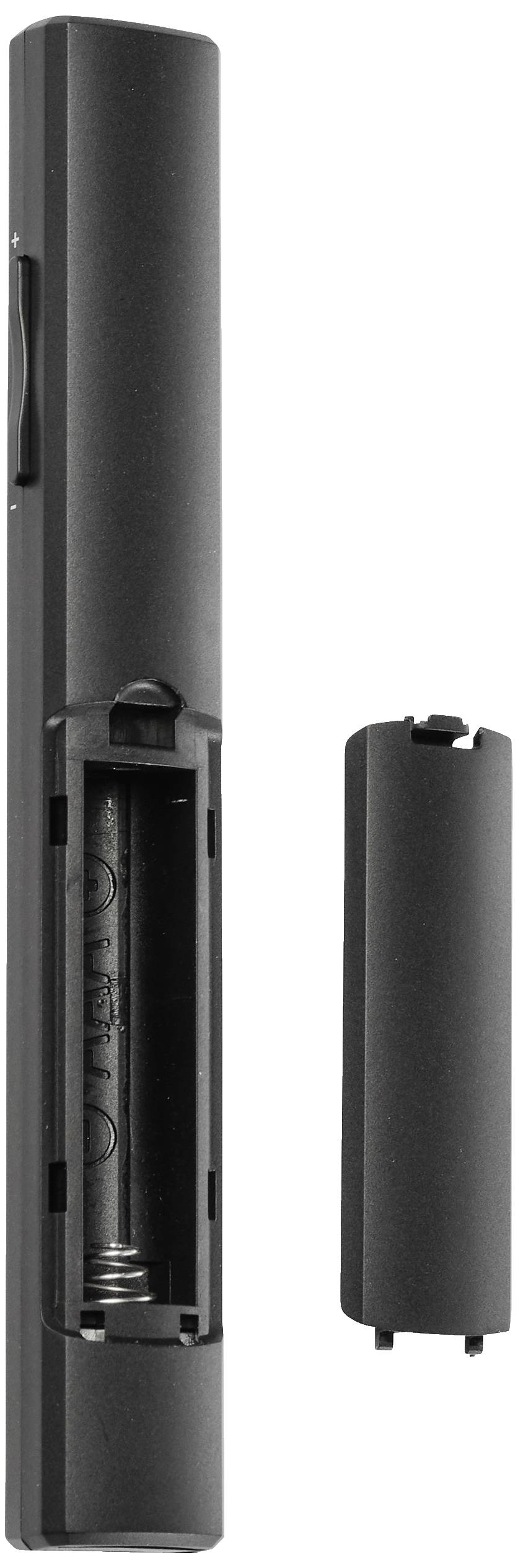 Couvercle de compartiment à batterie noir et support de batterie amovible, éléments essentiels d'un appareil fonctionnant sur batterie.