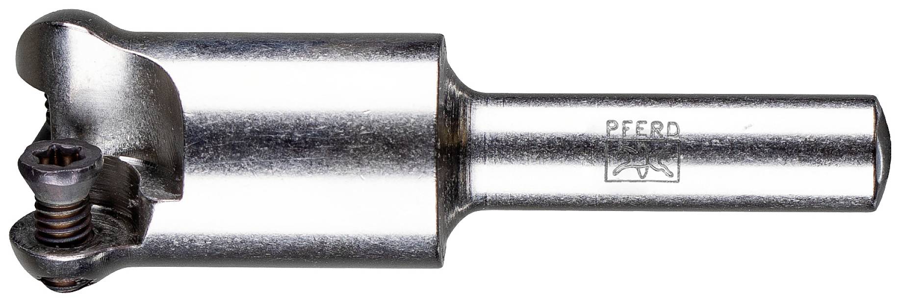 Foret en métal avec tige cylindrique argentée et design de tête distinctif, adapté aux travaux sur bois et métal.