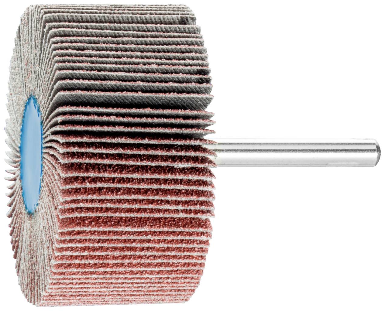 Tampon de ponçage à plusieurs couches de papier abrasif, monté sur une tige métallique, utilisé pour lisser ou polir des surfaces.