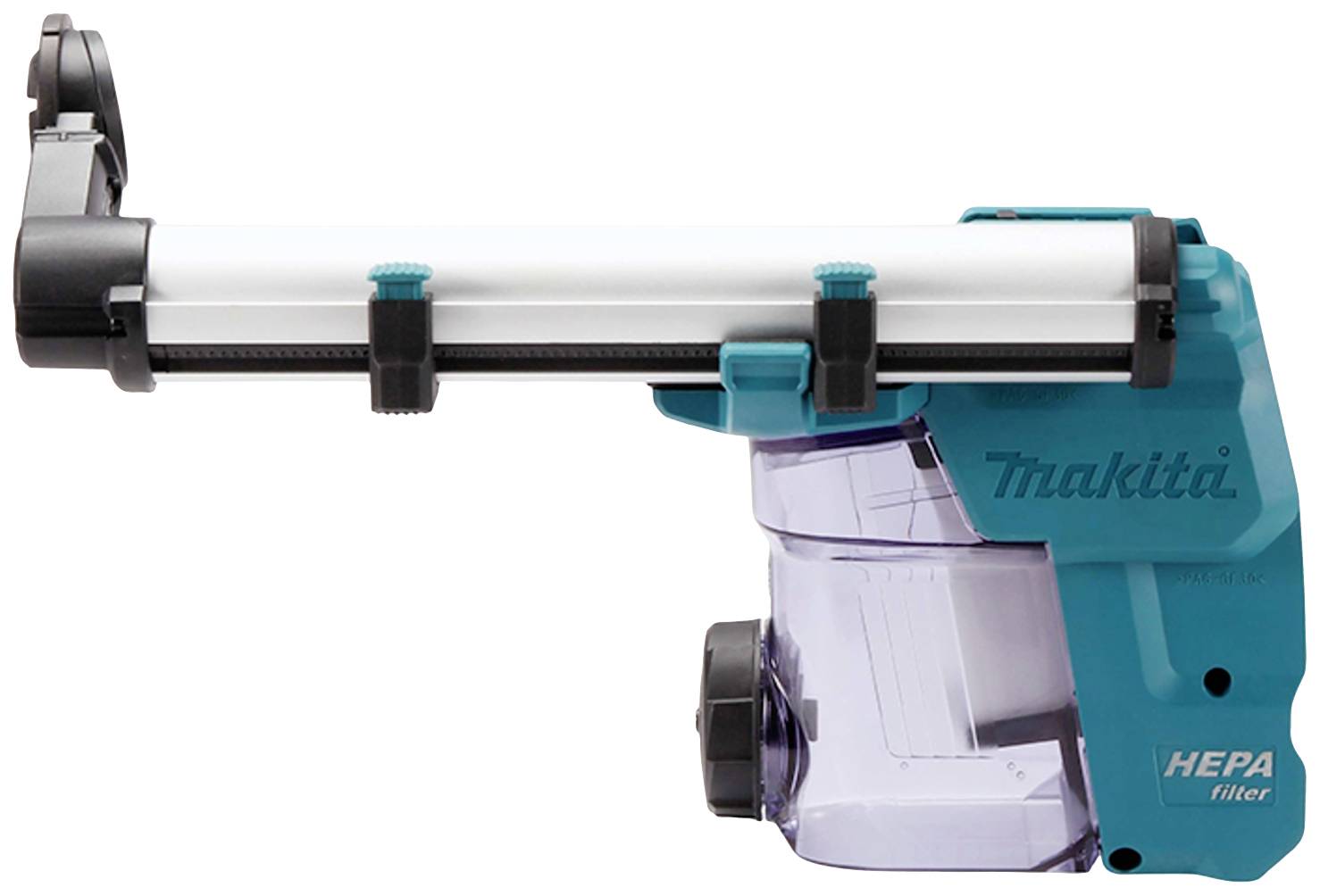 Aspirateur à batterie avec filtre HEPA, longue buse d'aspiration et réservoir à poussière transparent. Adapté pour l'aspiration des poussières lors de travaux de perçage.