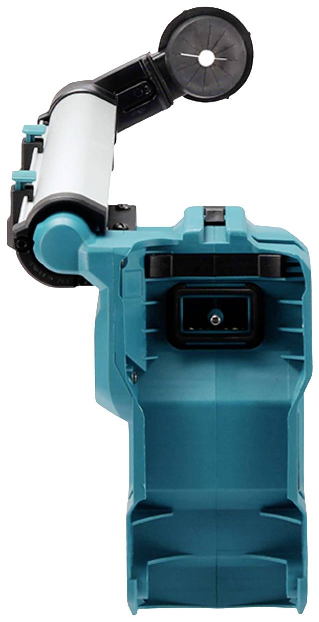 Un embout d'aspirateur électrique de couleur turquoise avec un tuyau noir et une tête d'aspiration ronde noire.