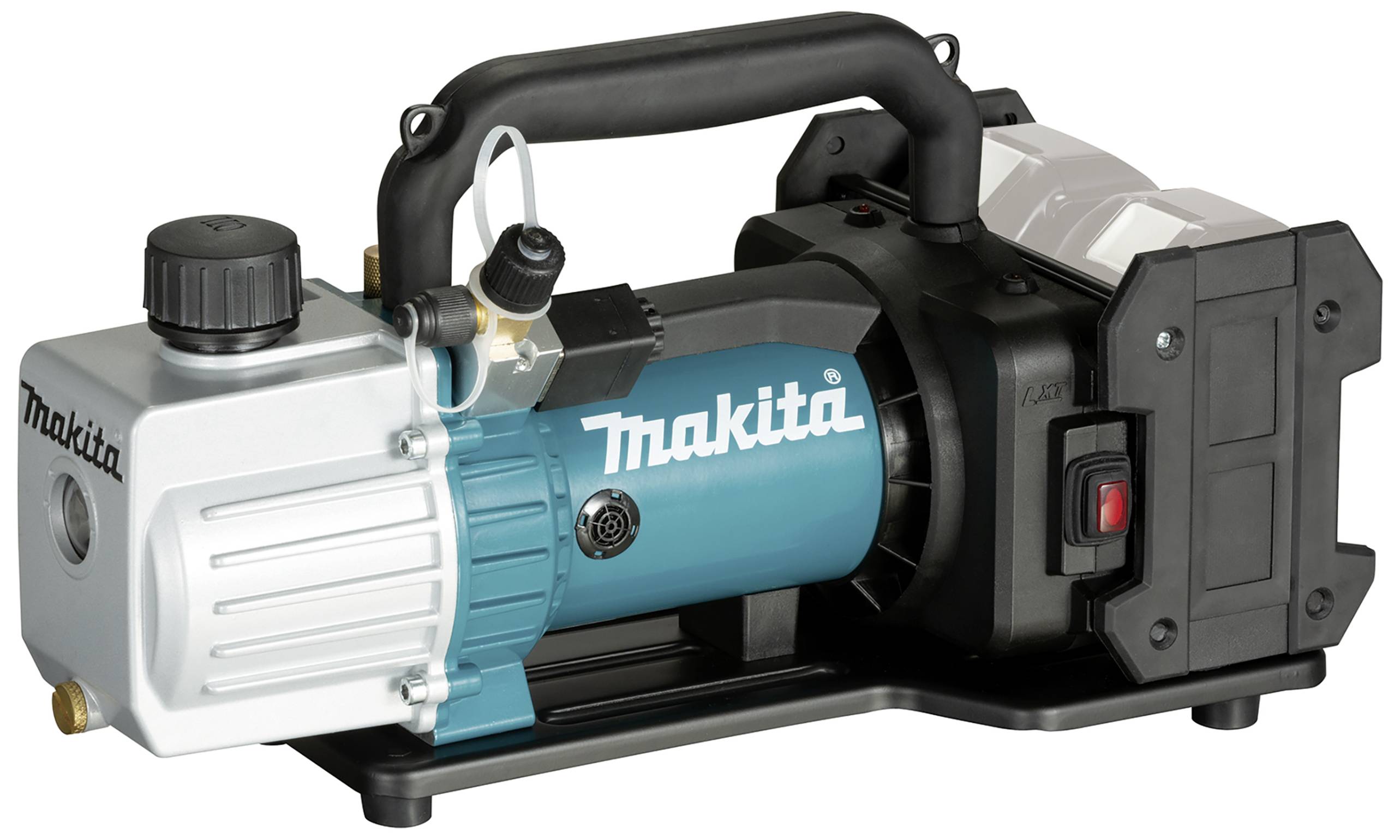 Un compresseur d'air Makita avec une poignée noire et un boîtier bleu, adapté pour les outils et le gonflage des pneus.