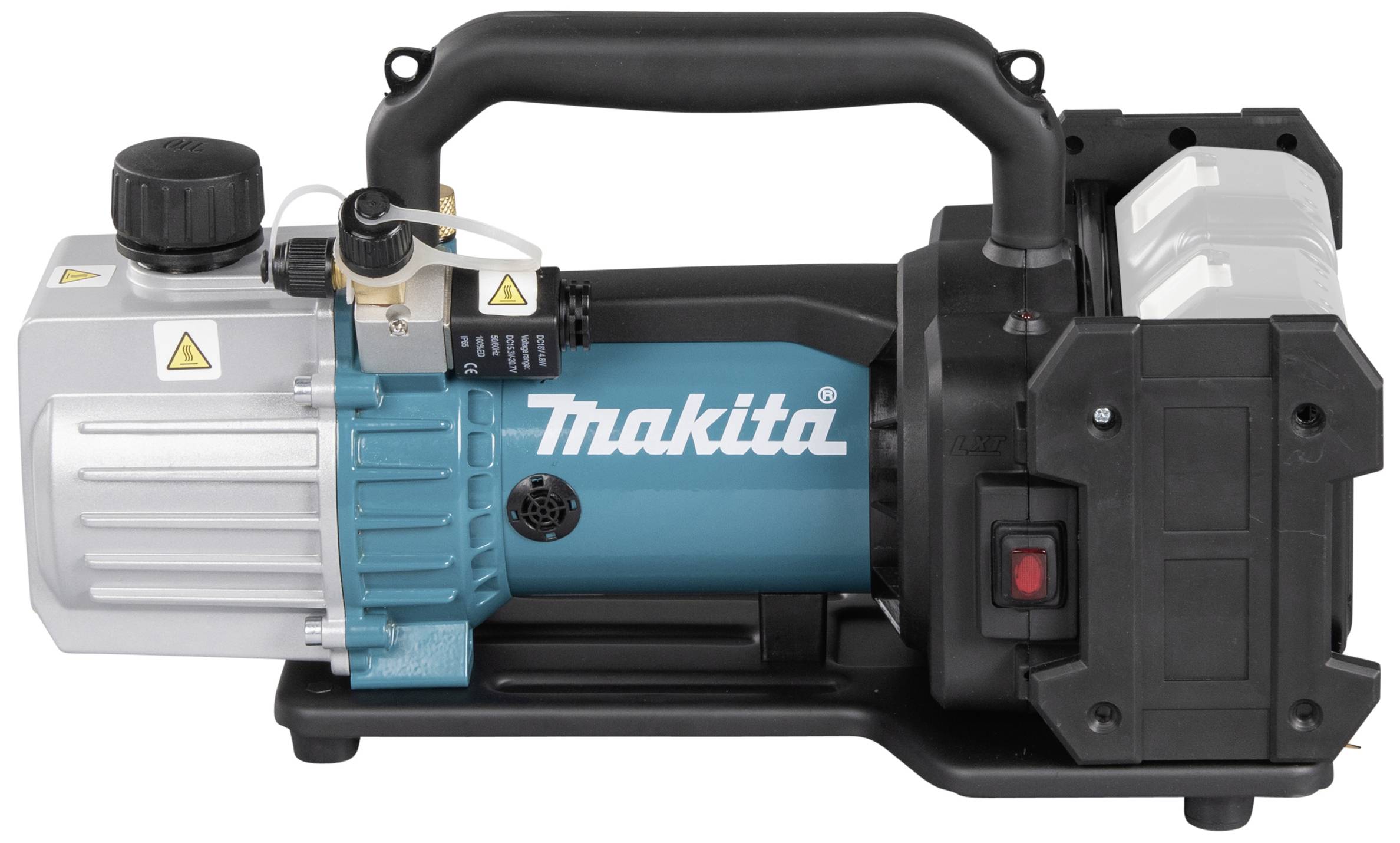 Une pompe à vide bleue et grise avec une poignée noire, portant le logo 'Makita'.