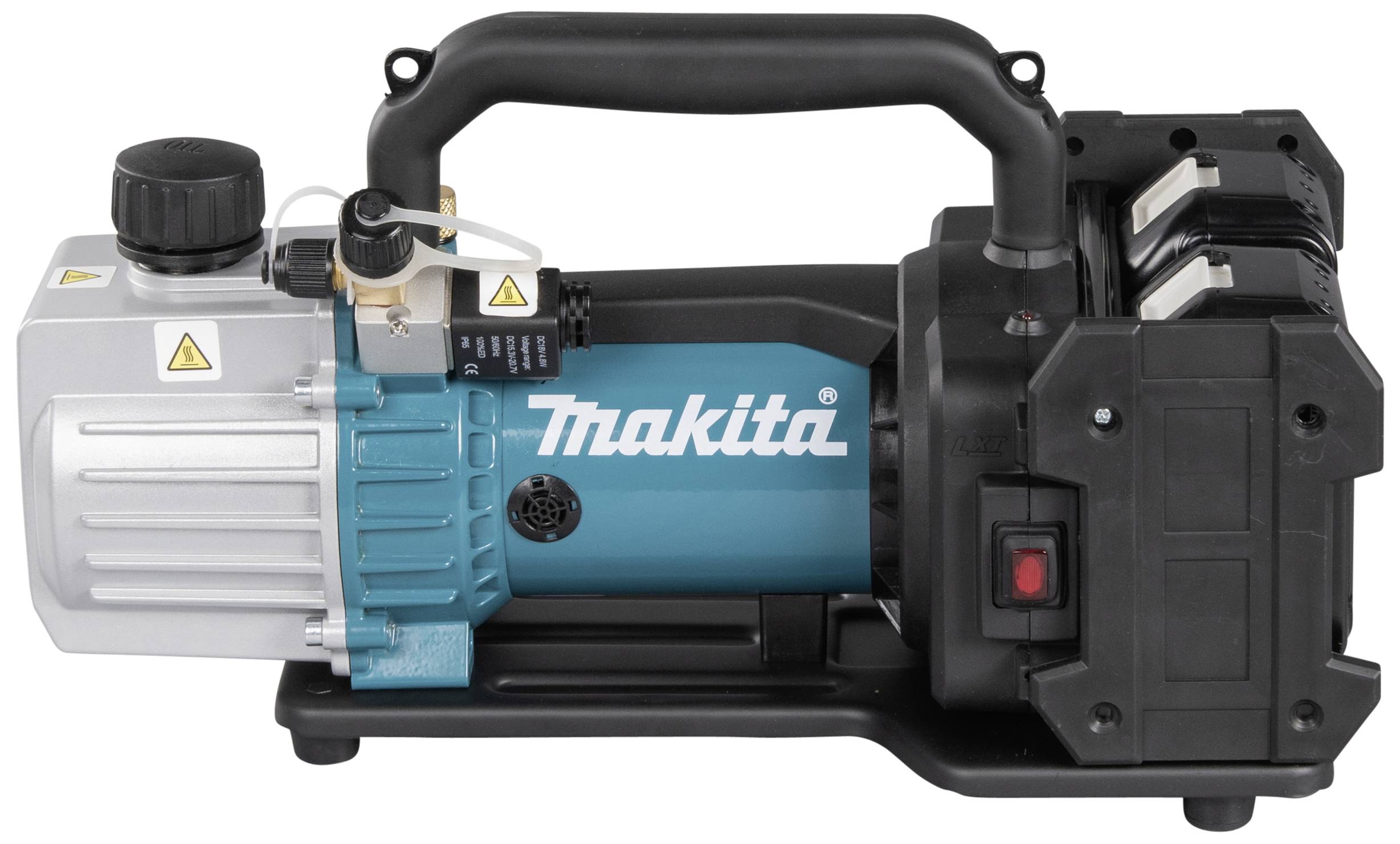 Une pompe électrique de Makita avec une poignée robuste et plusieurs commutateurs de contrôle, adaptée aux applications industrielles.