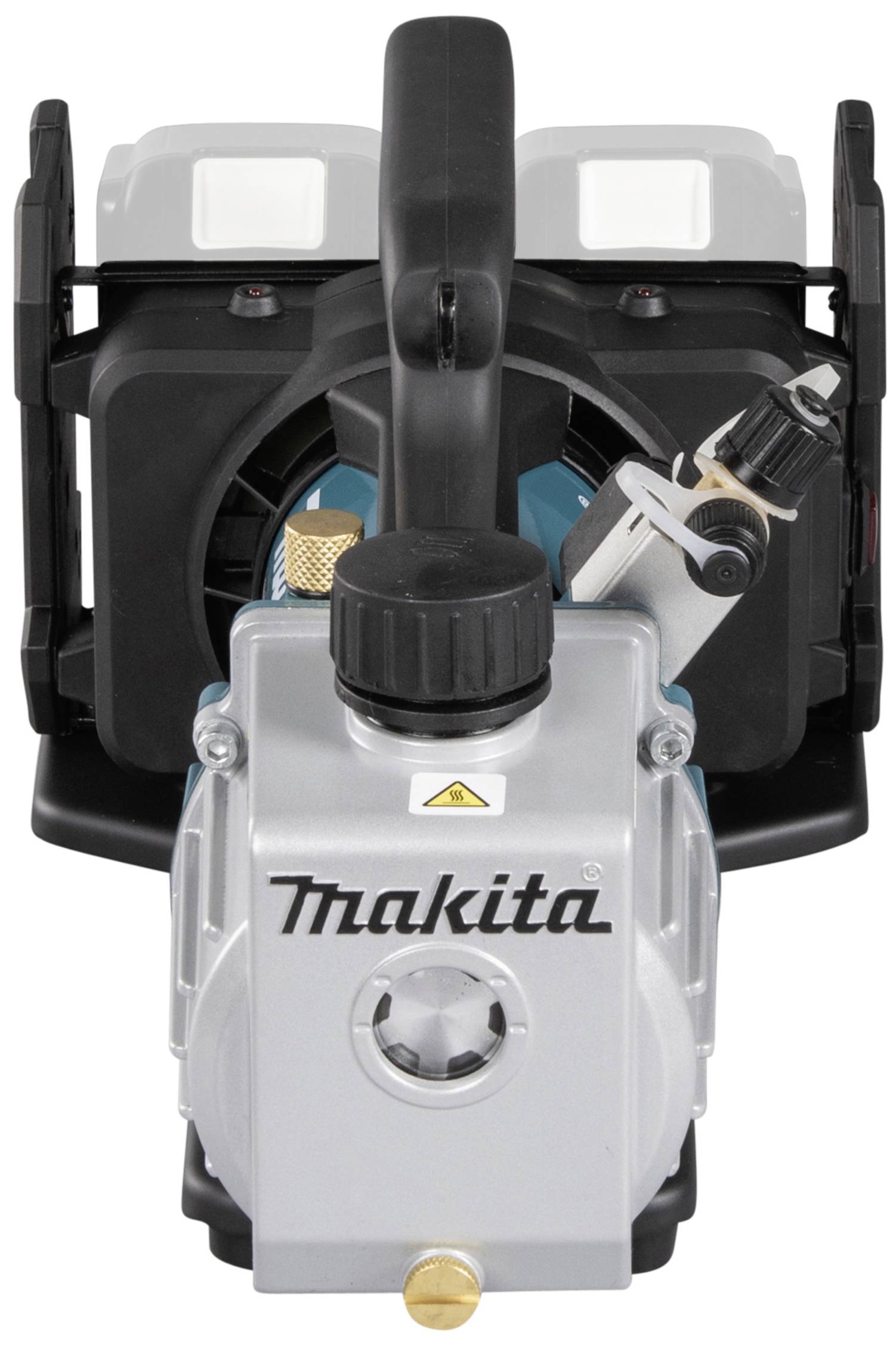 Pompe à eau portable Makita en argent et noir, vue de face.