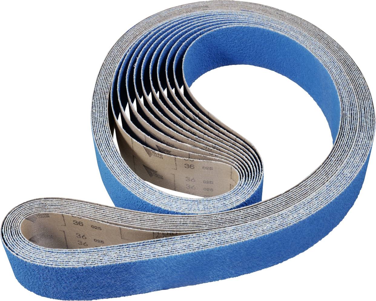 Rouleau de bande abrasive bleue. La bande présente un grain grossier, adapté aux travaux de ponçage sur bois ou métal.