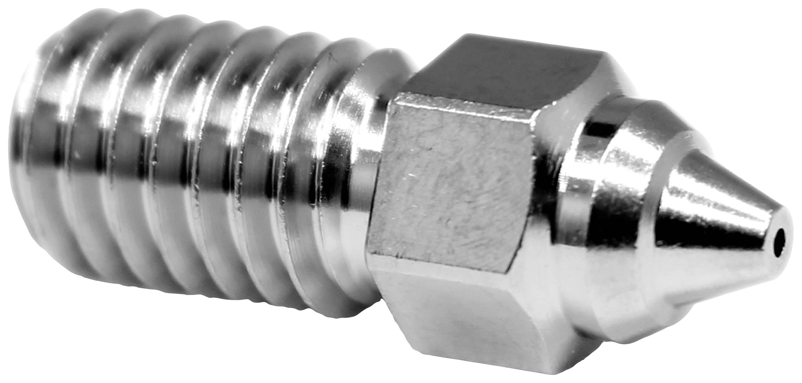 Pièce de rechange métallique pour imprimante à buse, de forme cylindrique avec section striée et extrémité pointue pour des applications d'impression 3D précises.