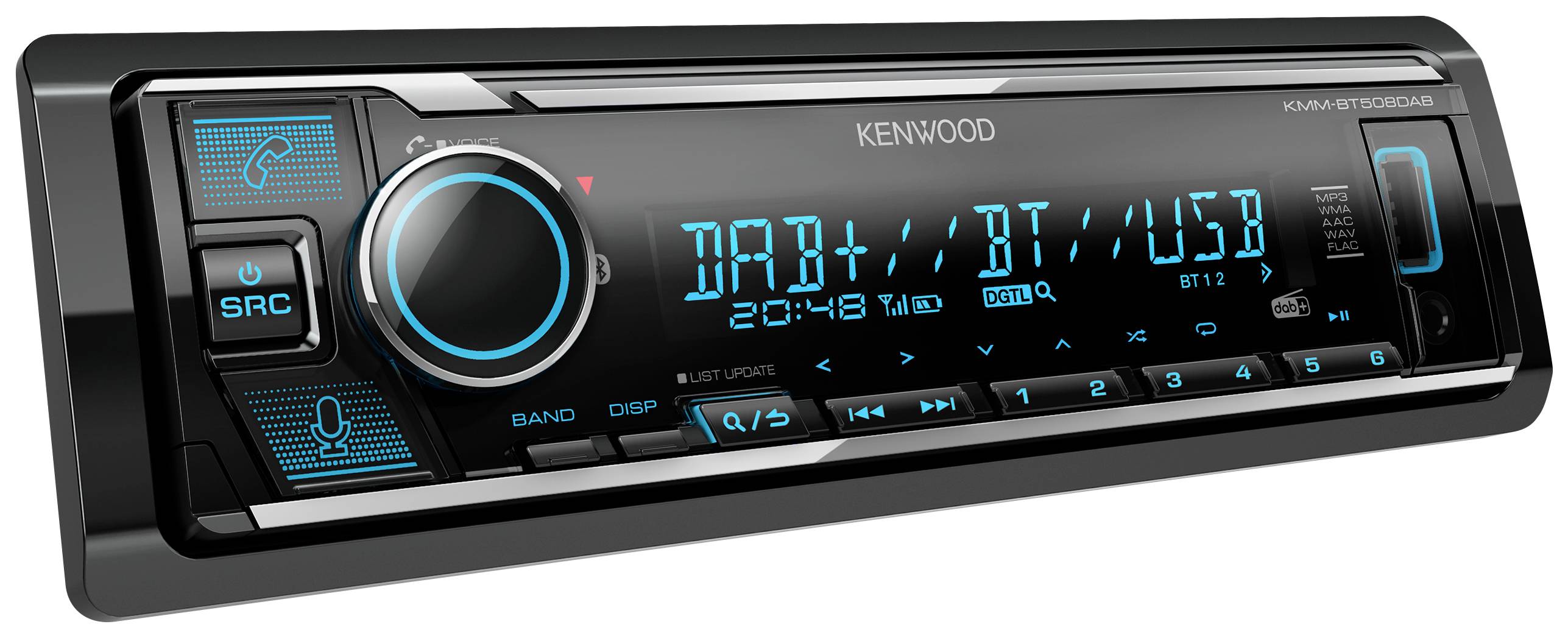 Kenwood KMMBT508DAB Autoradio tuner DAB+, port pour commande au volant, kit mains libres bluetooth