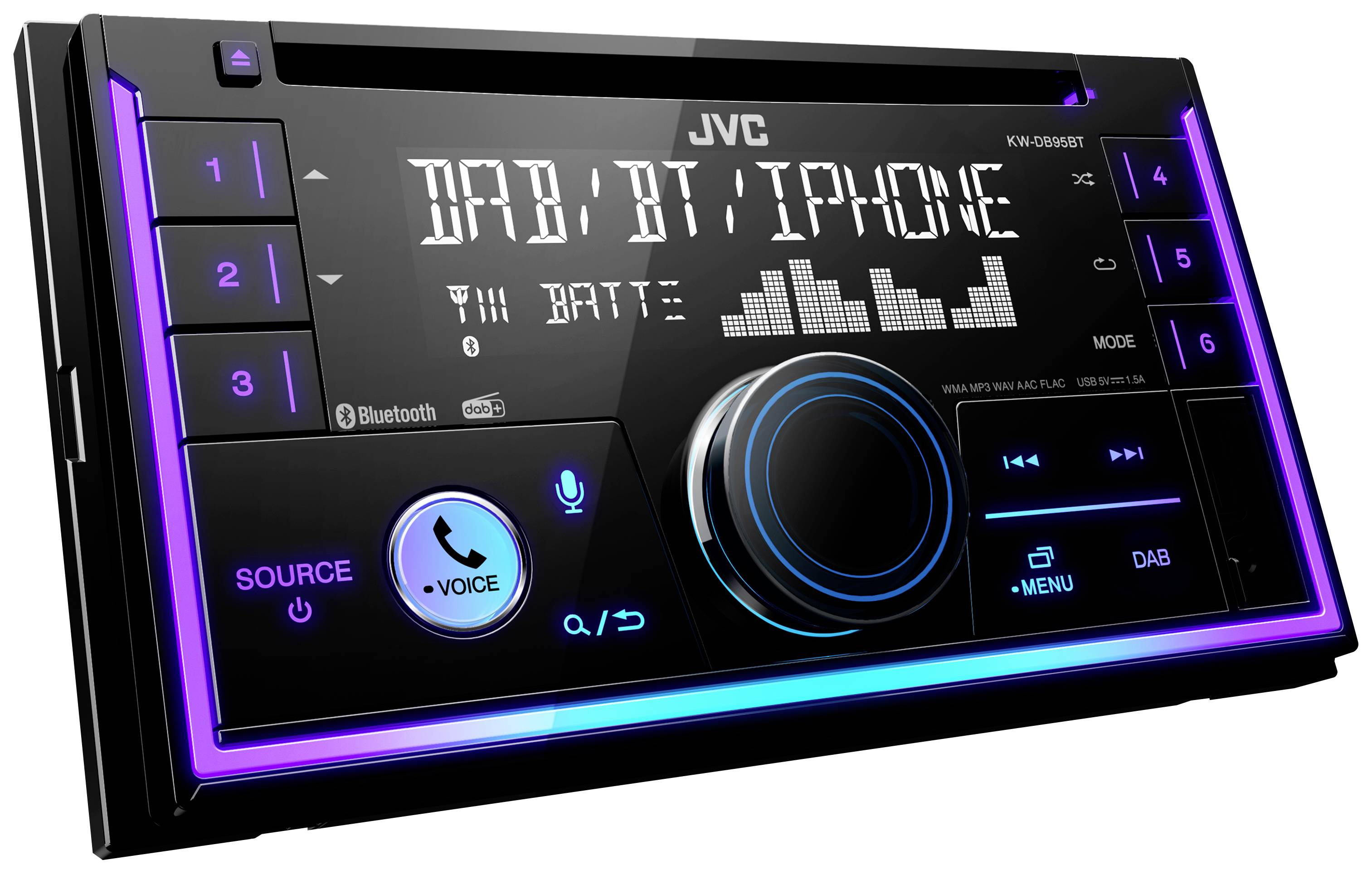 JVC KW-DB95BT Autoradio 2 DIN port pour commande au volant, connexion possible à une caméra de recul, tuner DAB+