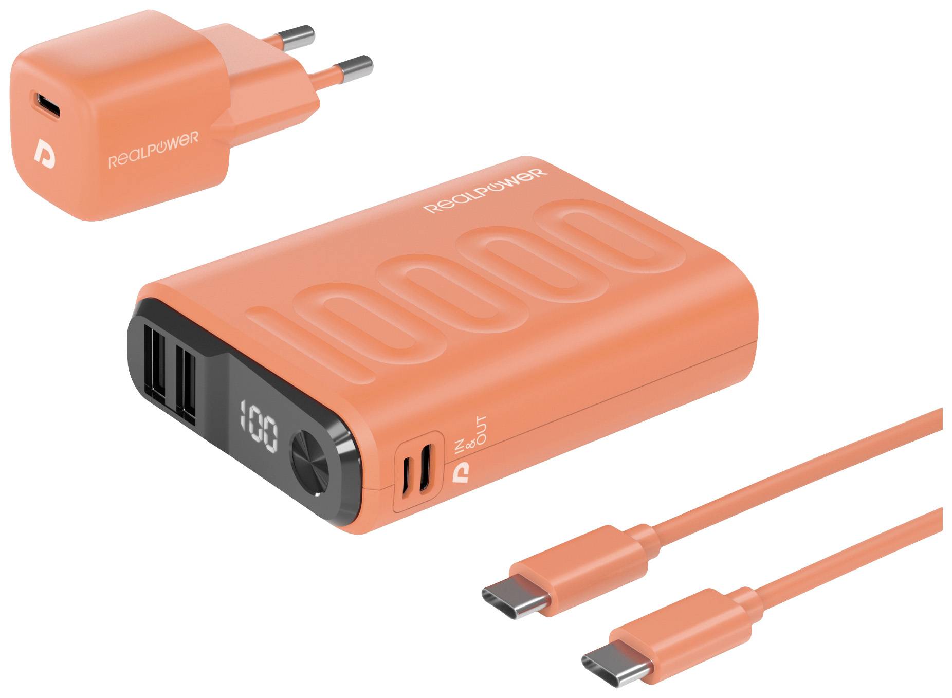 RealPower PB-10000 Power Pack Powerbank (batterie supplémentaire) 10000 mAh Li-Ion USB, USB-C® orange