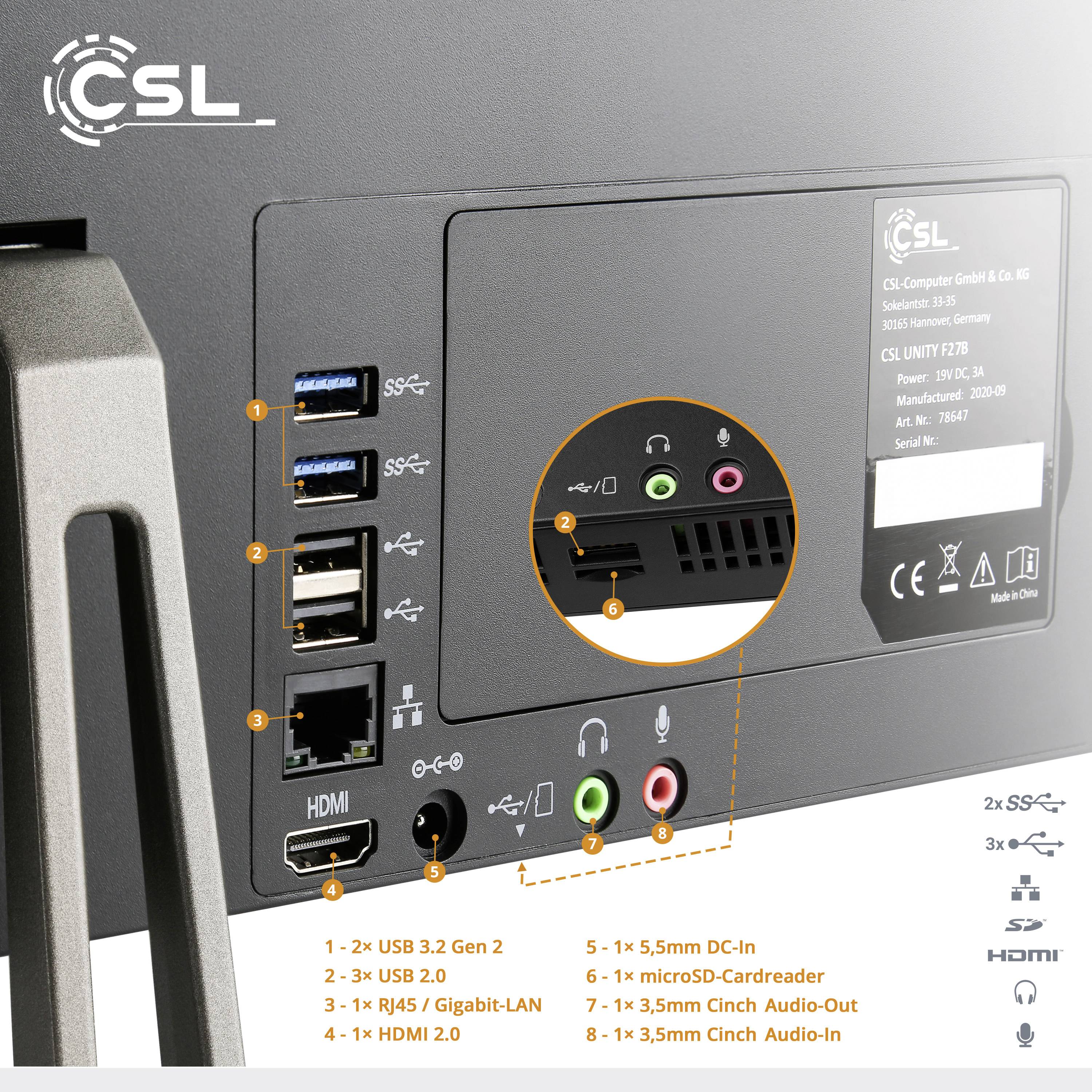 CSL Computer Ordinateur tout en un Unity F27B-JLS 68.6 cm (27 pouces) Full HDIntel® Celeron®N51008 GB RAM512 GB SSDIntelWin 11