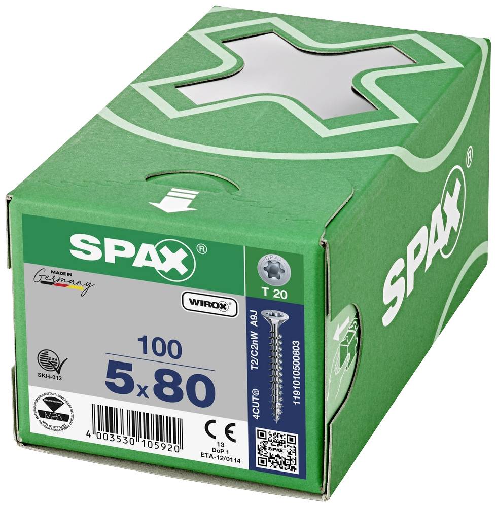 SPAX 1191010500803 Vis à bois 5 mm 80 mm T-STAR plus acier WIROX 100 pc(s)