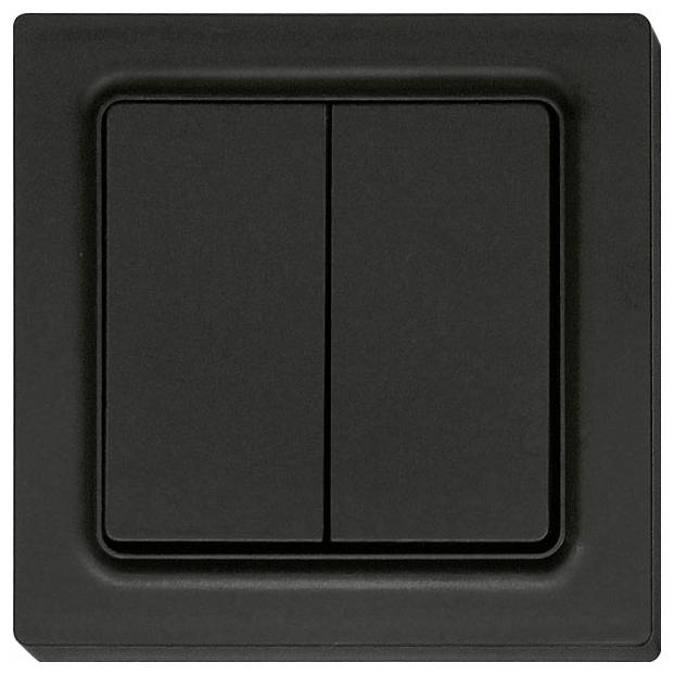 Interrupteur double gris anthracite de forme rectangulaire sur un mur.