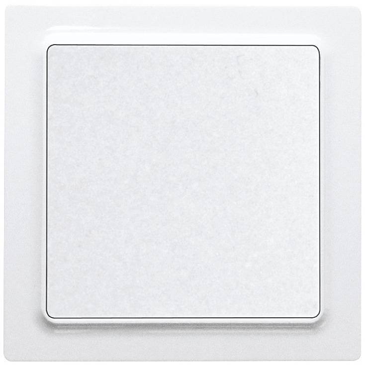 Un interrupteur blanc sur un fond blanc. L'interrupteur est carré et visuellement intégré dans le mur.