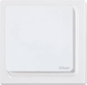 Un interrupteur blanc au design presque carré, monté sur un mur blanc. En haut à droite est inscrit en petit 'Eltako'.