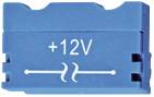 Bloc de sécurité bleu avec marquage '+12V'.