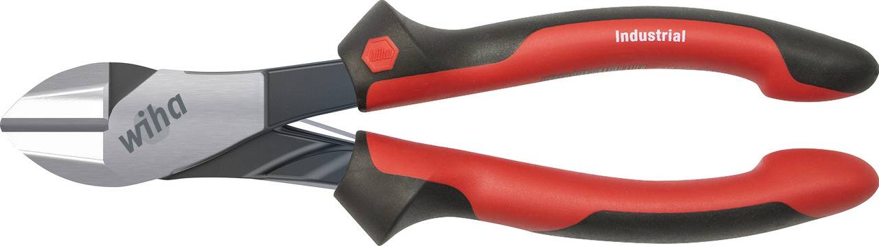 Pince diagonale 'Wiha Industrial' avec poignée rouge et noire, pour les travaux de coupe dans les applications artisanales et industrielles.