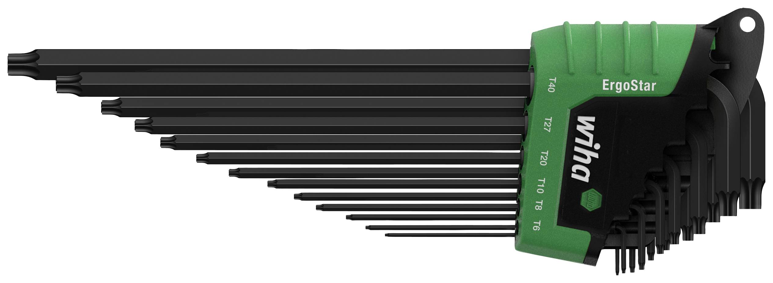 Ensemble de clés Allen Wiha ErgoStar de différentes tailles, rangées dans un support vert pour un rangement et un accès faciles.