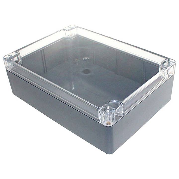 Boîtiers en plastique transparent avec couvercle amovible, rectangulaires, pour composants électroniques ou petits appareils.