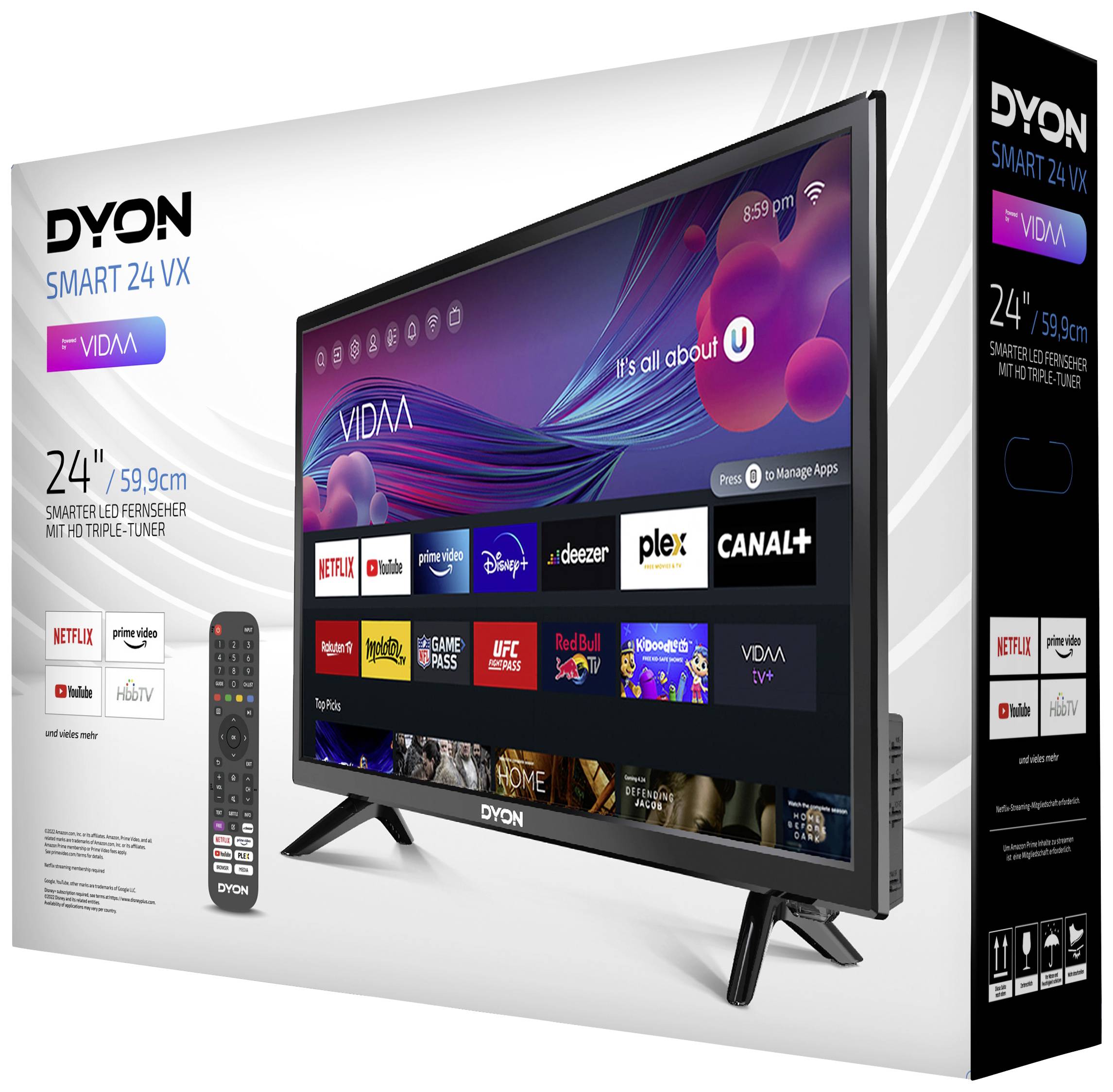 Dyon SMART 24 VX Téléviseur LED 60 cm 24 pouces CEE F (A - G) DVB-T2, DVB-C, DVB-S2, HD ready, Smart TV, Wi-Fi, CI+ noir