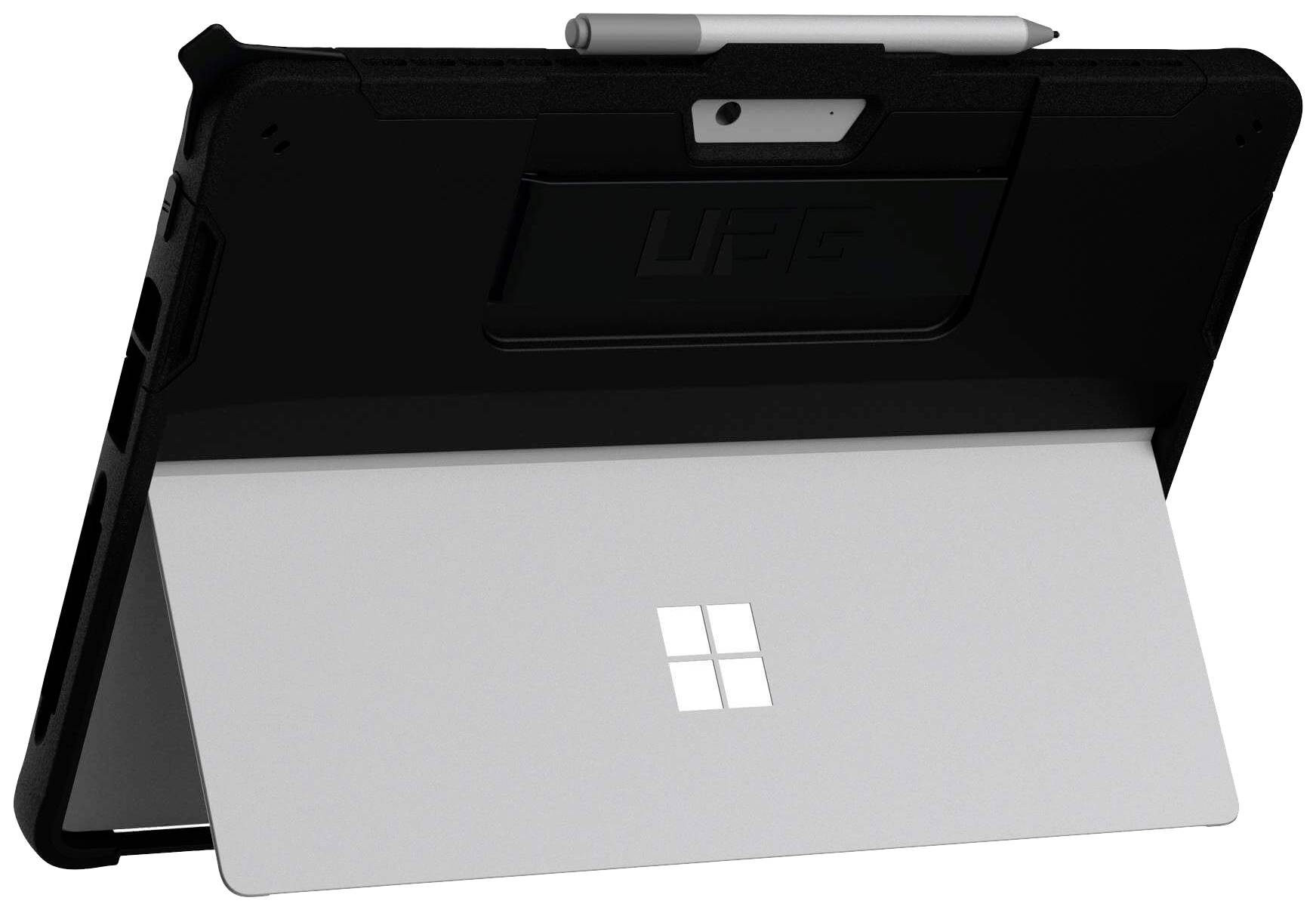 Tablette avec housse de clavier et stylet, un logo Windows visible au dos.