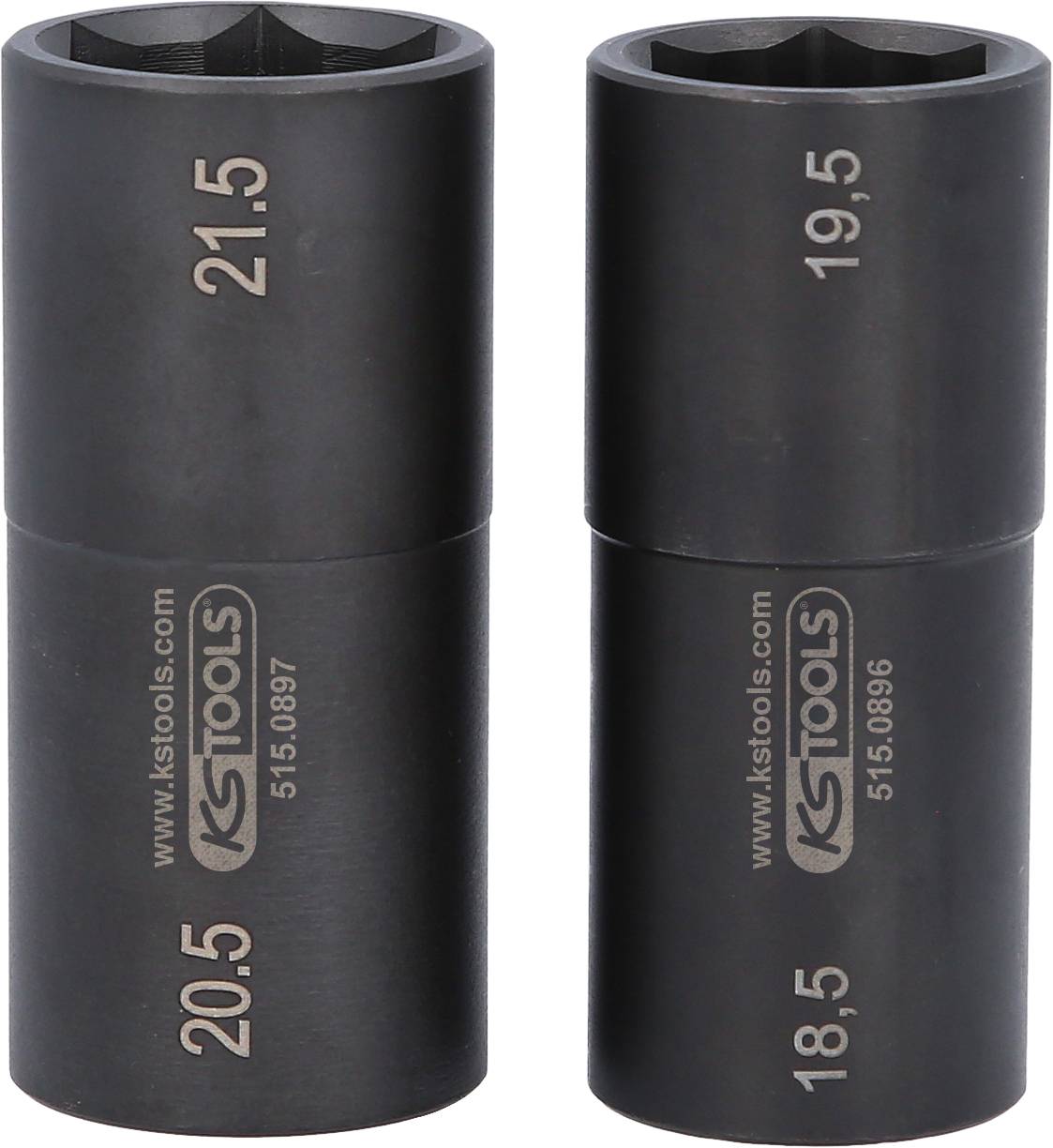 Deux clés à ergots noires, l'une avec les tailles 21,5 et 20,5, l'autre avec 19,5 et 18,5, chacune portant le logo 'KSTOOLS'.