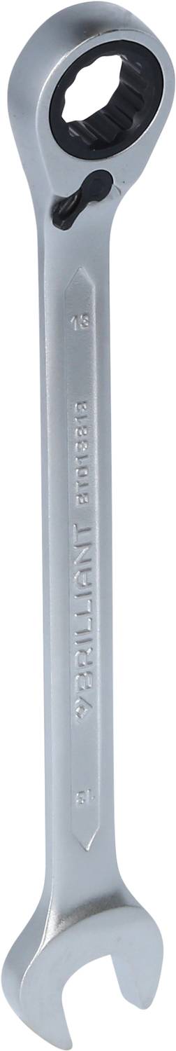 Une clé à fourche en argent avec ouverture ouverte et fermée. Adaptée aux travaux sur des vis et des écrous de différentes tailles.