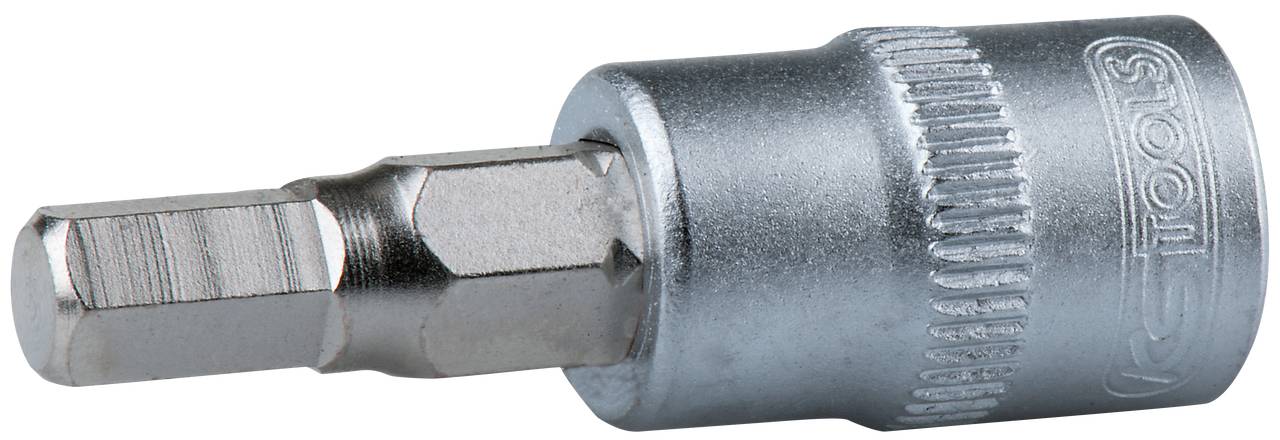 Douille à embout hexagonal en métal avec finition argentée, utilisée pour les vis à têtes hexagonales, robuste et durable.
