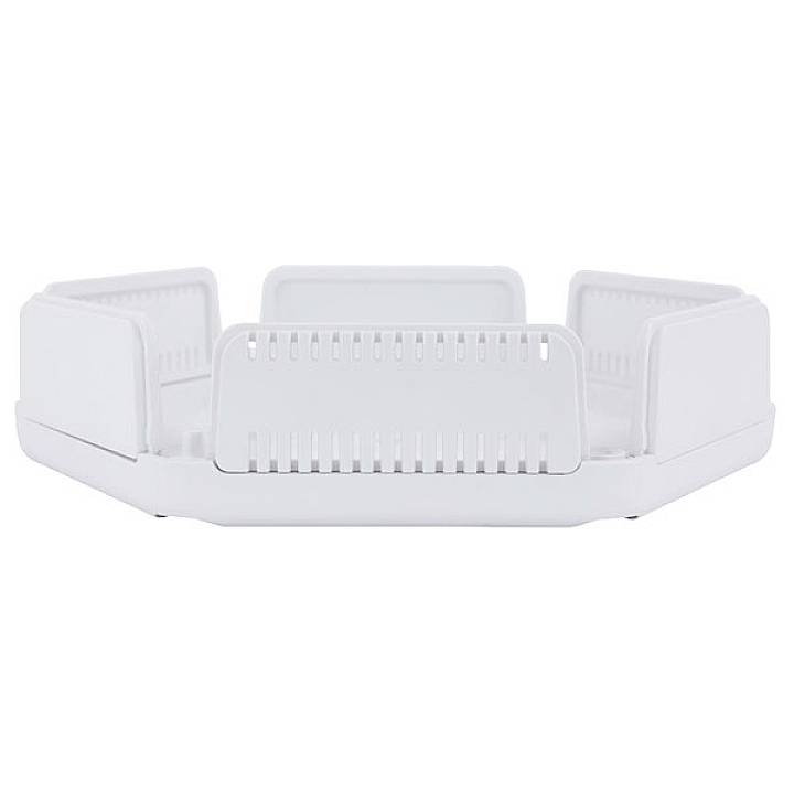 Organisateur de classeur blanc, hexagonal, empilable avec des coins arrondis. Adapté au rangement ordonné des documents.