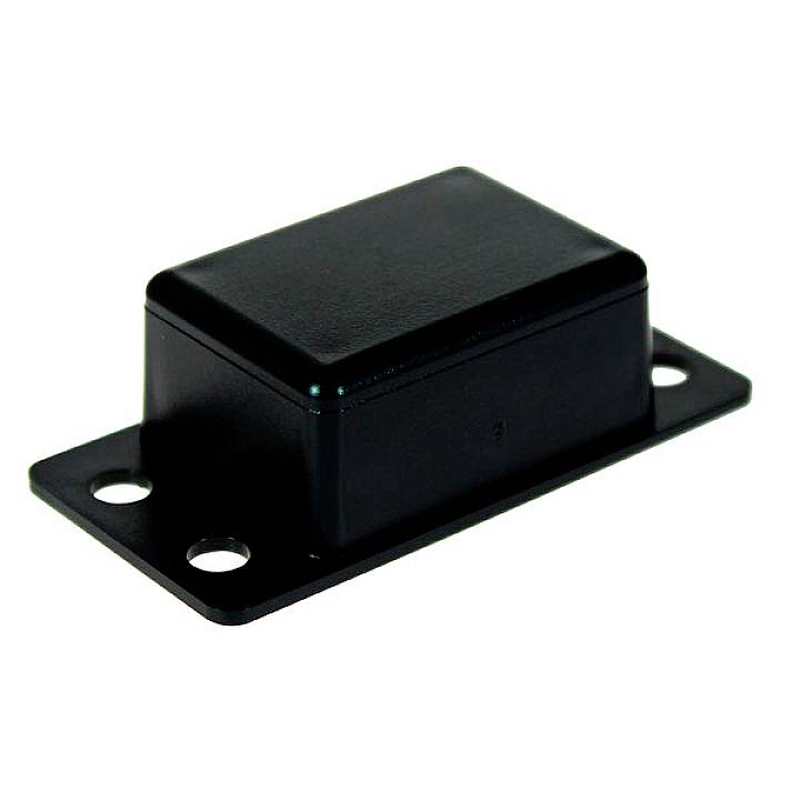 Aimant noir rectangulaire avec quatre trous pour une fixation facile. Adapté aux applications industrielles ou au montage de meubles.