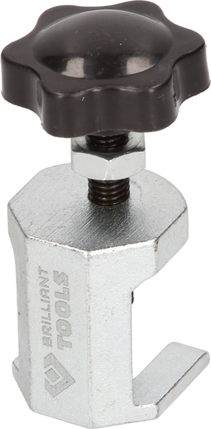 Pince métallique avec bouton de rotation noir, portant l'inscription 'Brilliant Tools'. Utilisée pour la fixation ou le maintien d'objets.