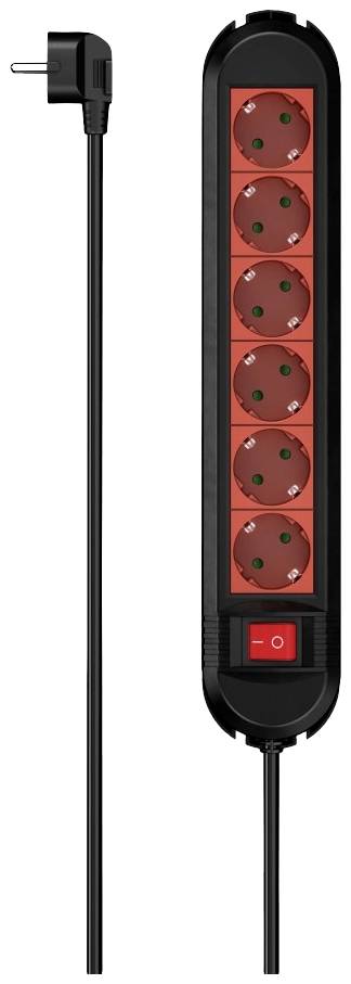 Bloc multiprise avec interrupteur Hama 00223039 rouge/noir contact de protection 1 pc(s)