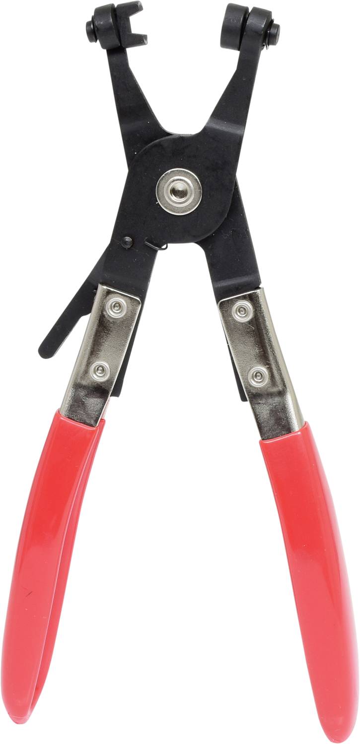 Une pince rouge avec des mâchoires noires, adaptée pour tenir ou couper.