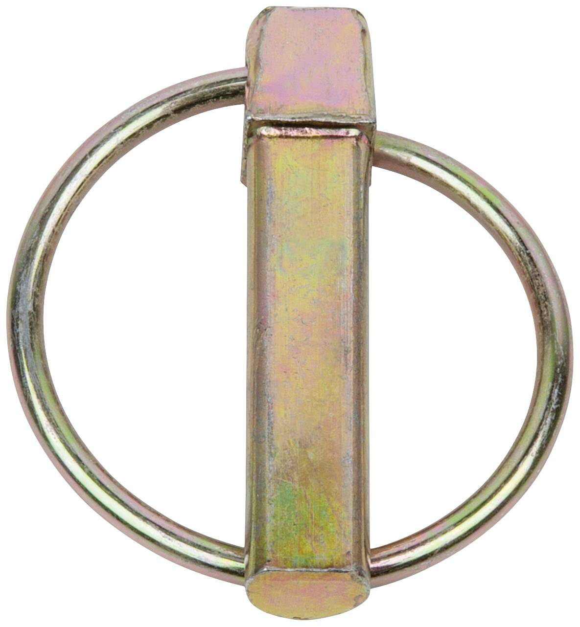 Boucle en métal avec anneau rond ; surface brillante, légèrement irisée ; convient pour la fixation de ceintures ou de sangles.