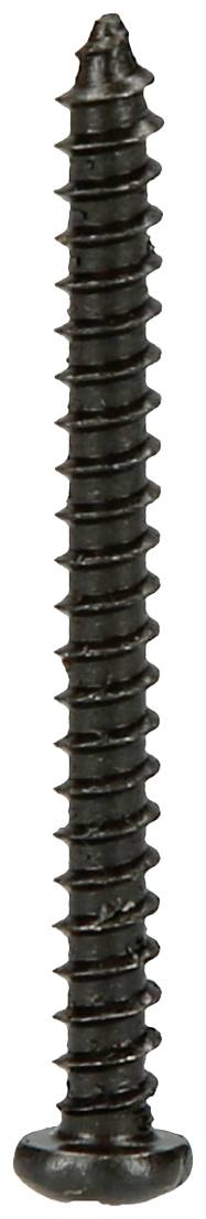 Vis à bois à tête ronde noire avec filetage fin, adaptée aux assemblages en bois.