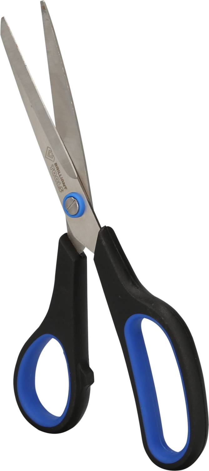 Des ciseaux avec des poignées noires et des parties intérieures bleues, adaptés aux travaux de coupe généraux.
