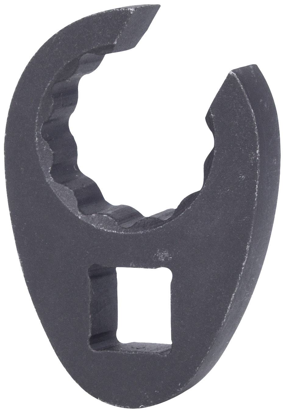 Un outil unique, noir, dentelé, probablement une clé spéciale avec une ouverture pour saisir des écrous.