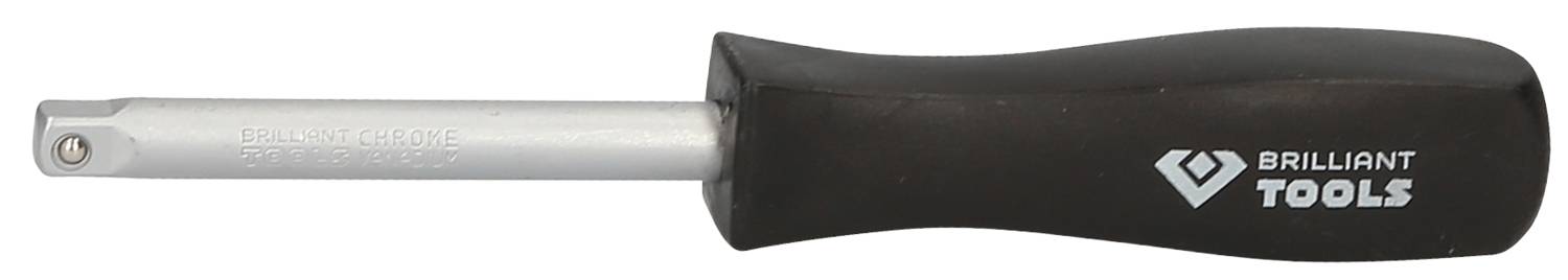 Un tournevis à manche noir et tige métallique argentée. Sur le manche, il est inscrit 'Brilliant Tools'.